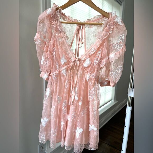 For Love And Lemons Shari Lace Mini Pale Pink Size Small NWT - Picture 4 of 14